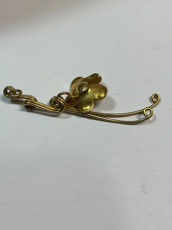 Sterling Silver Gold Color Vertical Floral Pendant. 2 inches long - Picture 4 of 6